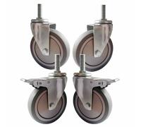 Industrial Stem Casters wheels Threaded Rubber,No Noise Heavy Duty 5"/125mm Swivel Castor with Brake for Cart/Equipment/Trolley/Workbench,4Pcs