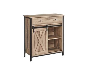 Industrial Storage Sideboard with Sliding Barn Door, Toasted Oak + Black