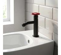 Industrial Style Bidet Mixer Tap Black with Red Handle