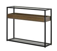 Industrial Style Console Table Sofa Table with Tempered Glass Top and Steel Frame for Living Room Hallway Entrance