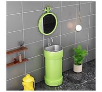Industrial Style Freestanding Bathroom Pedestal Sink Modern One-Piece Wash Basin with Mirror Floor Standing Vanity Unit for Contemporary Bathrooms