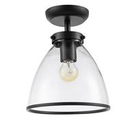 Happy Homewares Industrial Style Matte Black Ceiling Lamp Fitting with Transparent Glass Shade | 26cm x 21cm | 1 x 11w | Double Insulated