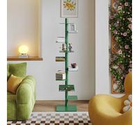 Industrial-Style Metal Bookshelf, 9-Tier Rotating Floor Stand Book Tower, Vertical Storage Rack for Living Room, Bedroom, Office - Green Color