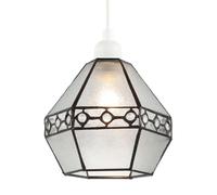 Industrial Style Pendant Lighting Shade with Frosted Crackle Glass and Clear Gems | 19cm x 17cm | Cast Antique Bronze Frame by Happy Homewares