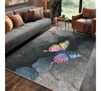Industrial Style Rug for Living Room 120 x 170 cm, Grey 3D Butterfly Rugs Non Slip Low Pile Washable for Bedroom Kitchen, Industrial Style Decor Area Rug Home Accessories Carpet, j1d1909