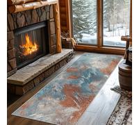 Industrial Style Rug Runners for Hallways Non Slip Washable, Blue Brown Abstract Modern Runner Rug for Hall Kitchen Bedroom Rubber Backed, Back Door Mats Indoor 120x270 cm