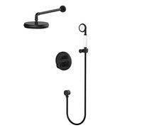 Industrial Style Shower Set with Wall Mount Shower Faucet with Stainless Steel Shower Head, Hand Shower, Black B LWX