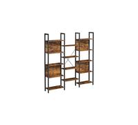 Large Bookshelf with 14 Storage Shelves, Rustic Brown + Black