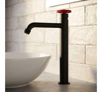 Sea-Horse Tall Basin Mixer Tap Sink Faucet Black Finishing Red Handle Industrial Design