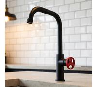Industrial Style Tall Kitchen Tap Black with Red Handle