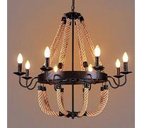 Industrial Style Twine Chandelier, Vintage Art Iron Ceiling Light 6/8 Bulb, E14 Bulb Base, D85Cm H90Cm, Black (Edition : 6 Heads),8 Heads