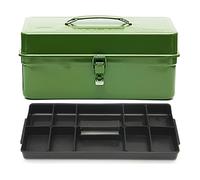 Industrial-style Two-tier Metal Toolbox, Large-capacity Hardware Storage Box with Tray, Ideal for Maintenance, Construction Sites, and Home Use(Green,14x6.9x6.3in)