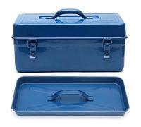 Industrial-style Two-tier Metal Toolbox, Large-capacity Hardware Storage Box with Tray, Ideal for Maintenance, Construction Sites, and Home Use(Blue,15.9x7.9x7.3in)