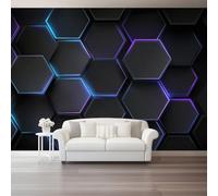 Industrial Style Wall Mural Photo Wallpaper, 3D Wall Art Non-Woven Wall Covering Purple Hexagonal Outline 200 X 140 Cm, Large Poster for Living Room Bedroom Office Tv Background Wall Decor