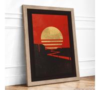Industrial Sunset Geometric Framed Wall Art Print A3 (42×29.7cm) Oak, Wall Decor for Living Room, Bedroom, Office & Home, Ready to Hang, Art Gift