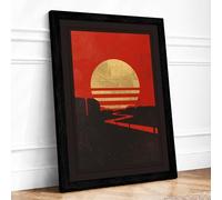 Industrial Sunset Geometric Framed Wall Art Print A4 (29.7×21cm) Black, Wall Decor for Living Room, Bedroom, Office & Home, Ready to Hang, Art Gift