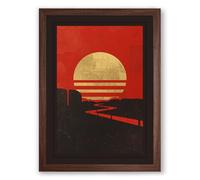 Industrial Sunset Geometric Framed Wall Art Print A4 (29.7×21cm) Walnut, Wall Decor for Living Room, Bedroom, Office & Home, Ready to Hang, Art Gift