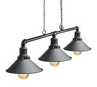 Industrial Suspended Ceiling Pendant 3 Lamp Black Metal Water Pipe Vintage Light Fitting M0053