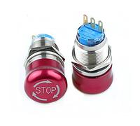 industrial switch 1PCS 19mm Stop Pattern Flat Round Stainless Steel Metal Emergency Stop Button Switch Push Lock Turn Reset Colour Red 3 pin