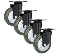 Industrial Swivel Casters, Heavy-Duty, Puncture-Resistant, 4-Pack, 3", 4", 5", 6" Rubber Wheels with Double Ball Bearings for Smooth Mobility and Durability