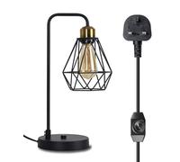 Industrial Table Lamp, Retro Desk Lamp With Dimmable Function, Farmhouse Nightstand lamp, Black Metal Cage Bedside lamp,Vintage Edison Reading Lamp for Office, Bedroom, Living Room, Study Room