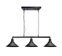 Industrial Triple Head Pipe Pendant Light, 3 Lamp Vintage Ceiling Hanging Light Fitting with Black Metal Shades & Adjustable Chain, Rustic Steampunk Pendant Lighting for Kitchen Island Dining Room