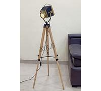 Industrial Tripod Camera Floor Lamp Vintage Wood Cinema Decorative Searchlight Standing Lighting