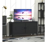 Industrial TV Cabinet Stand Media Center Steel Shelf Doors Storage System DVD Recorder Receiver Unit - Black