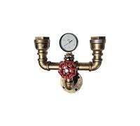 Industrial Twin Water Pipe Wall Light Black E27 Red Valve Steampunk