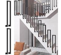 Industrial U-Shaped Stair Railing Black Square Iron il for Terrace Side-Mounted Balustrade Stylish Staircase Guardrail Perfect for Attics and Modern Decor
