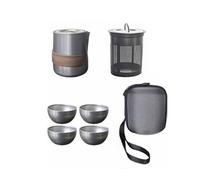 Industrial Utensil Tea Service Set with Fine Strainer and Steel Cups Portable Equipment for Hikers Compact EVA Pouch Suitable for Trail Breaks, Without Kettle
