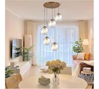 Industrial V-intage 5 Way Brass Metal Finish Glass Ball Ceiling Hanging Lamp, Height Adjustable for Kitchen Island Loft Bar (Color : Transparent) Lucky Star