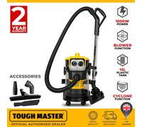 TOUGH MASTER Wet & Dry Industrial Vacuum Cleaner Bagless 15L for Multi-Surfaces with Powerful Vacuum and Dust Extractor 1000W Blower Function & Automatically Prevents Clogging 5M Cable
