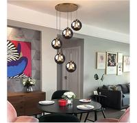Industrial Vintage 5Light Pendant Lamp Adjustable Height Brass Finish Ceiling Fixture with Glass Sphere Perfect for Kitchen Islands Lofts Bars and Modern Spaces.