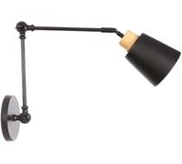 Industrial Vintage E26 Wall Sconce Adjustable Swing Arm Retro Wood Bedside Wall Lamp Farmhouse Lighting Fixture Hardwired(Black)