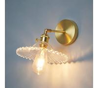 Industrial Vintage E27 Wall Sconce Brass Holder Transparent Glass Lampshade | Supports Up And Down Lighting Direction, On-Off Switch Modern Light for Loft, Bedroom, Living Room and Kitchen Interior Decor