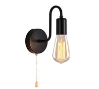 Industrial Vintage Indoor Wall Light with Switch, E27 Metal Retro Lamp with Pull Cord Switch, Black Plug in Sconce Lighting for Loft, Living Room, Bedroom, Cafe Wall Wash Light Fixture