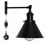 LEDSone Black Wall Light Sconce Fitting Metal Firm Wall Mount 180 Degree Adjustable Swing Arm Industrial Wall Fixtures lamp with Cone Light Shade for Livingroom, Kitchen, (2 Pack-Style 1)