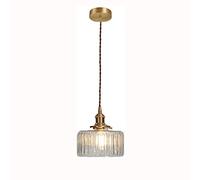 Industrial Vintage Round Ribbed Glass Shape Pendant Lamp E27 Brass Finish Retro Loft Bar Flexible Twisted Pair Ceiling Hanging Light (Clear) [Energy Class A+]