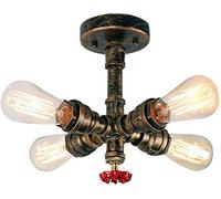 Industrial Vintage Rustic Steampunk Metal Water Pipe Retro Ceiling Pendant Light 4 Lights Edison Lamp Chandelier Hanging Light Fixture for Kitchen Office Cafe Bar Balcony Aisle Hall, Copper Finish
