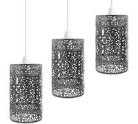 Industrial Vintage Style Easy Fit Metal Cage Drum Lampshade Ceiling Pendant Lamp with Free Reducer Plate for Living Rooms Bedroom Kitchen Dining Room and Cafe (3 Pack Brushed Silver B6)