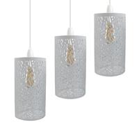 Industrial Vintage Style Easy Fit Metal Cage Drum Lampshade Ceiling Pendant Lamp with Free Reducer Plate for Living Rooms Bedroom Kitchen Dining Room and Cafe (3 Pack White B7)