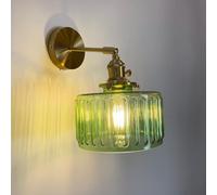 Industrial Vintage Wall Sconce E27 Swing Arm Lamp with Green Glass Shade & Brass Finish Retro Modern Lighting for Bedroom Living Room Kitchen Loft Decor - Size B