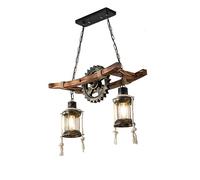 Industrial Vintage Wooden Pendant Light - Retro Rustic Chandelier with Gear Design for Dining Room Kitchen Bar Island Billiard Table Lighting Fixture