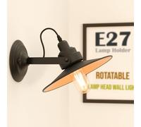 Industrial Wall Light Black Gold Inner E27 Flat Shade, Adjustable Wall Mounted Sconce for Bedroom, Reading Room, Kitchen Desk Picture Decorative Fixture