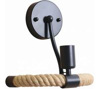 Industrial Wall Light E27, Rustic Wall Lights with Hemp Rope 180° Rotatable | Retro Black Metal Wall Sconce Light For Bedroom, Hallway, Restaurant, Bulb Not Included