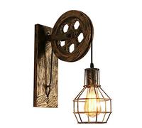 Industrial Wall Light Loft Pulley Wheel Lamp Retro Wall Sconce Fixture E27 Bulb Base with Wire Cage for Indoor Light Home, Café, Kitchen, Restaurant (Brushed Copper with Bulb)