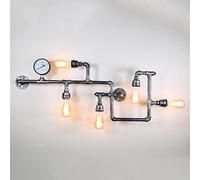 Industrial Wall Light Water Pipe Wall Sconce Steampunk Wall Lamp 5-Way Sconces Wall Lighting Fixture Retro Hardwired Wall Lamps for Living Room Bar Farmhouse Wall Lights (Silver Grey)