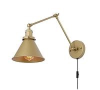 Industrial Wall Light with Power Cord Retro Adjustable Double Swing Arm Wall Lamp Fixture Antique Brass Sconce Lights with Switch and Plug E27 for Study Kitchen Dining Room Bedroom Restaurants,A