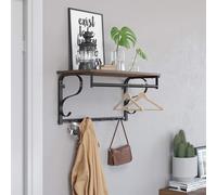 Industrial Wall Mounted Coat Rack with Shelf 5 Hooks Hanging Bar VASAGLE Brown One Size